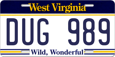 WV license plate DUG989