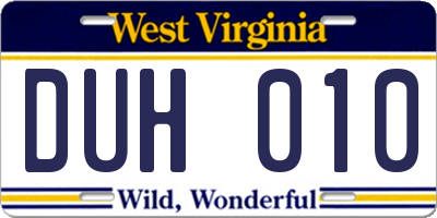 WV license plate DUH010