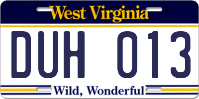 WV license plate DUH013
