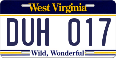 WV license plate DUH017