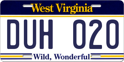 WV license plate DUH020