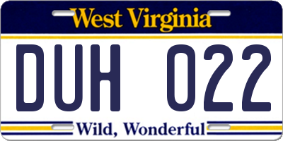 WV license plate DUH022