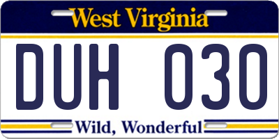 WV license plate DUH030