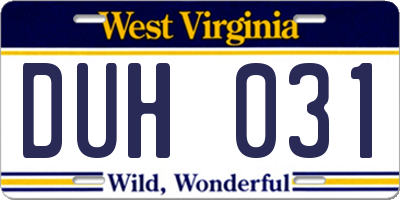 WV license plate DUH031