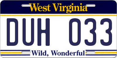 WV license plate DUH033