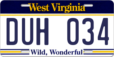 WV license plate DUH034