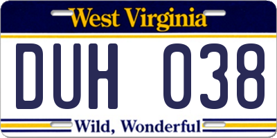 WV license plate DUH038