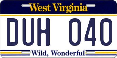 WV license plate DUH040