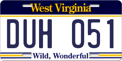 WV license plate DUH051