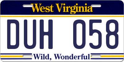WV license plate DUH058