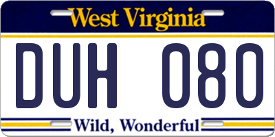 WV license plate DUH080
