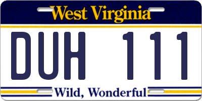 WV license plate DUH111