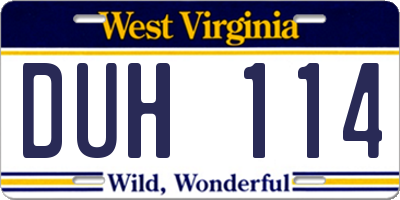 WV license plate DUH114