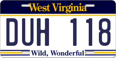WV license plate DUH118