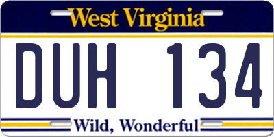 WV license plate DUH134