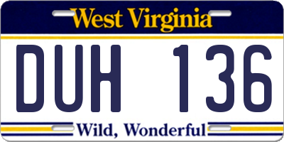 WV license plate DUH136