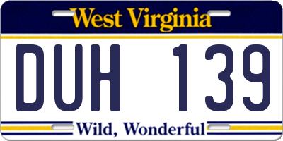 WV license plate DUH139