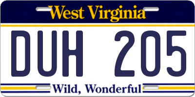 WV license plate DUH205