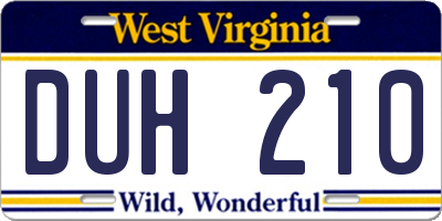 WV license plate DUH210