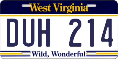 WV license plate DUH214