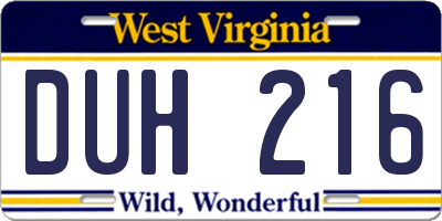 WV license plate DUH216