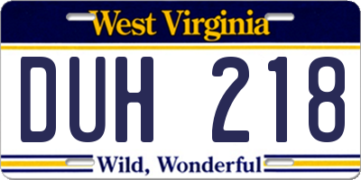 WV license plate DUH218