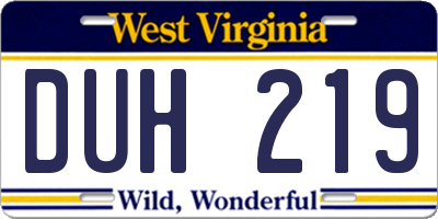 WV license plate DUH219