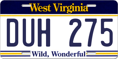 WV license plate DUH275