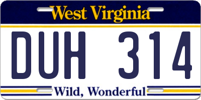 WV license plate DUH314