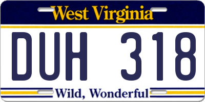 WV license plate DUH318