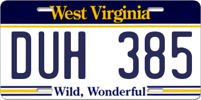WV license plate DUH385