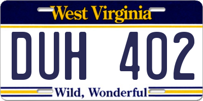 WV license plate DUH402