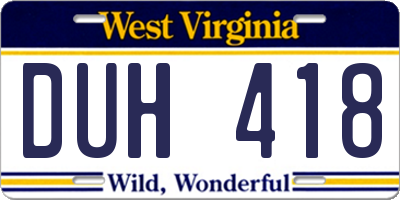 WV license plate DUH418