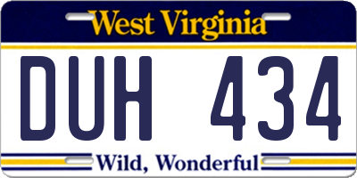 WV license plate DUH434