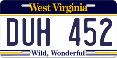 WV license plate DUH452