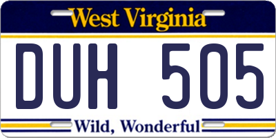 WV license plate DUH505