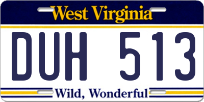 WV license plate DUH513