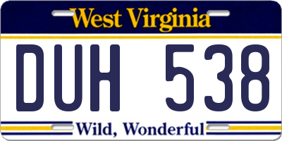 WV license plate DUH538