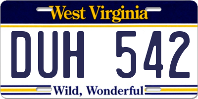 WV license plate DUH542
