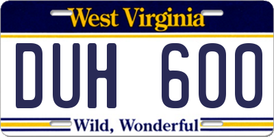 WV license plate DUH600