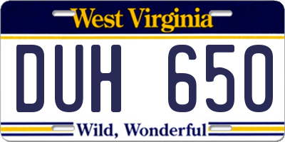 WV license plate DUH650