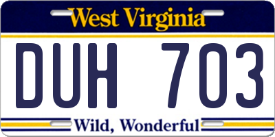 WV license plate DUH703