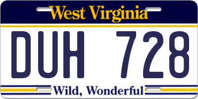 WV license plate DUH728