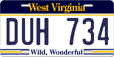 WV license plate DUH734
