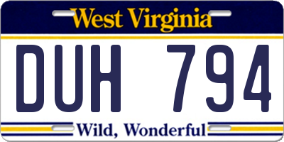 WV license plate DUH794