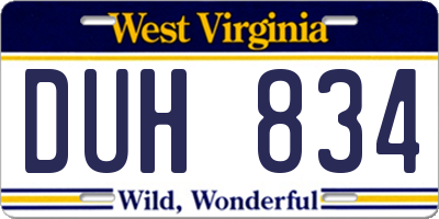 WV license plate DUH834