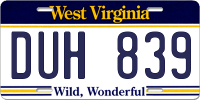 WV license plate DUH839