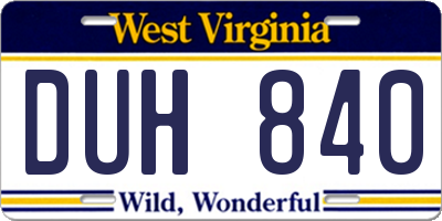 WV license plate DUH840
