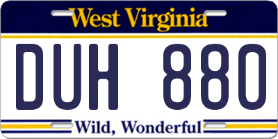 WV license plate DUH880