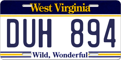WV license plate DUH894